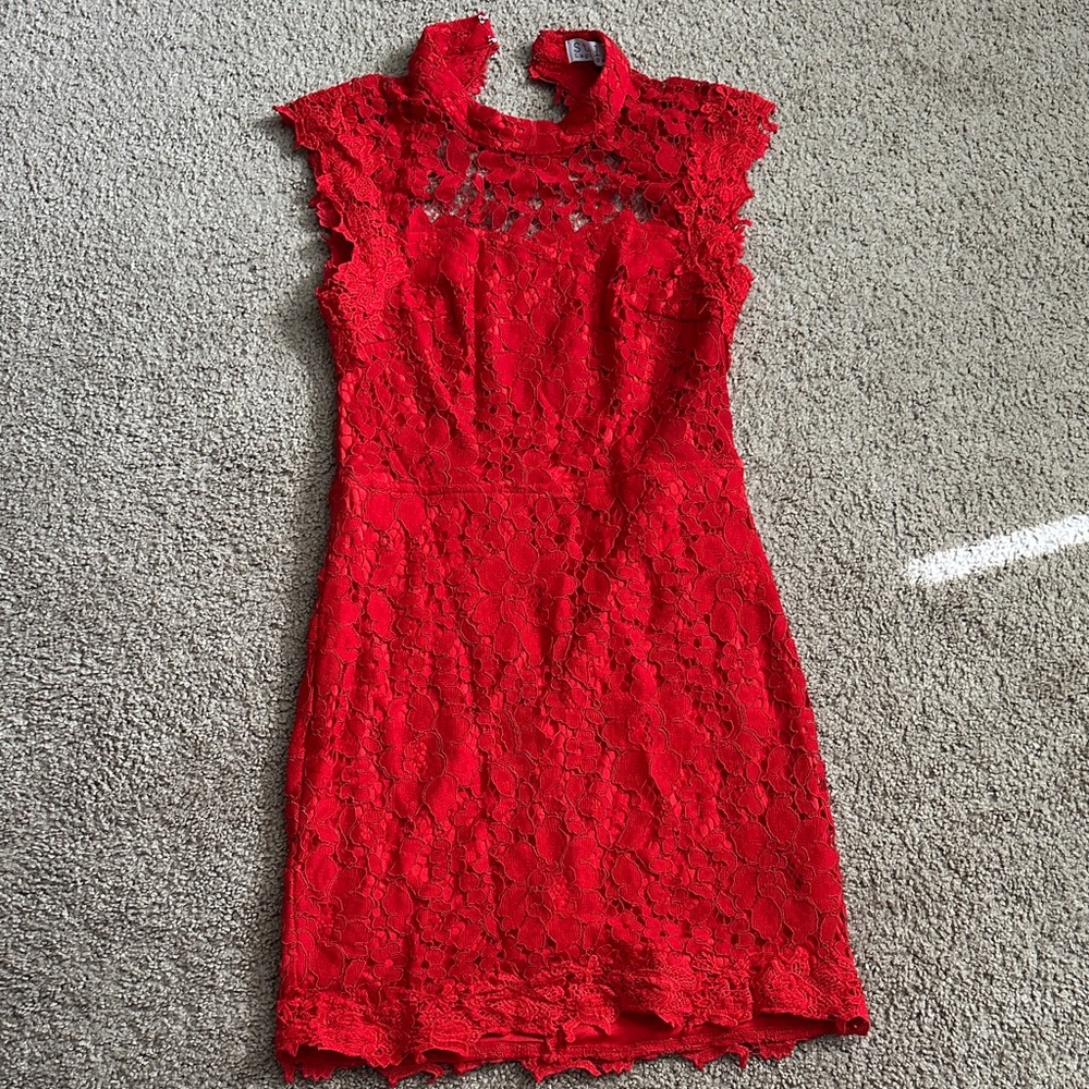 Stella Laguna Beach Vibrant Red Lace Mini Dress
